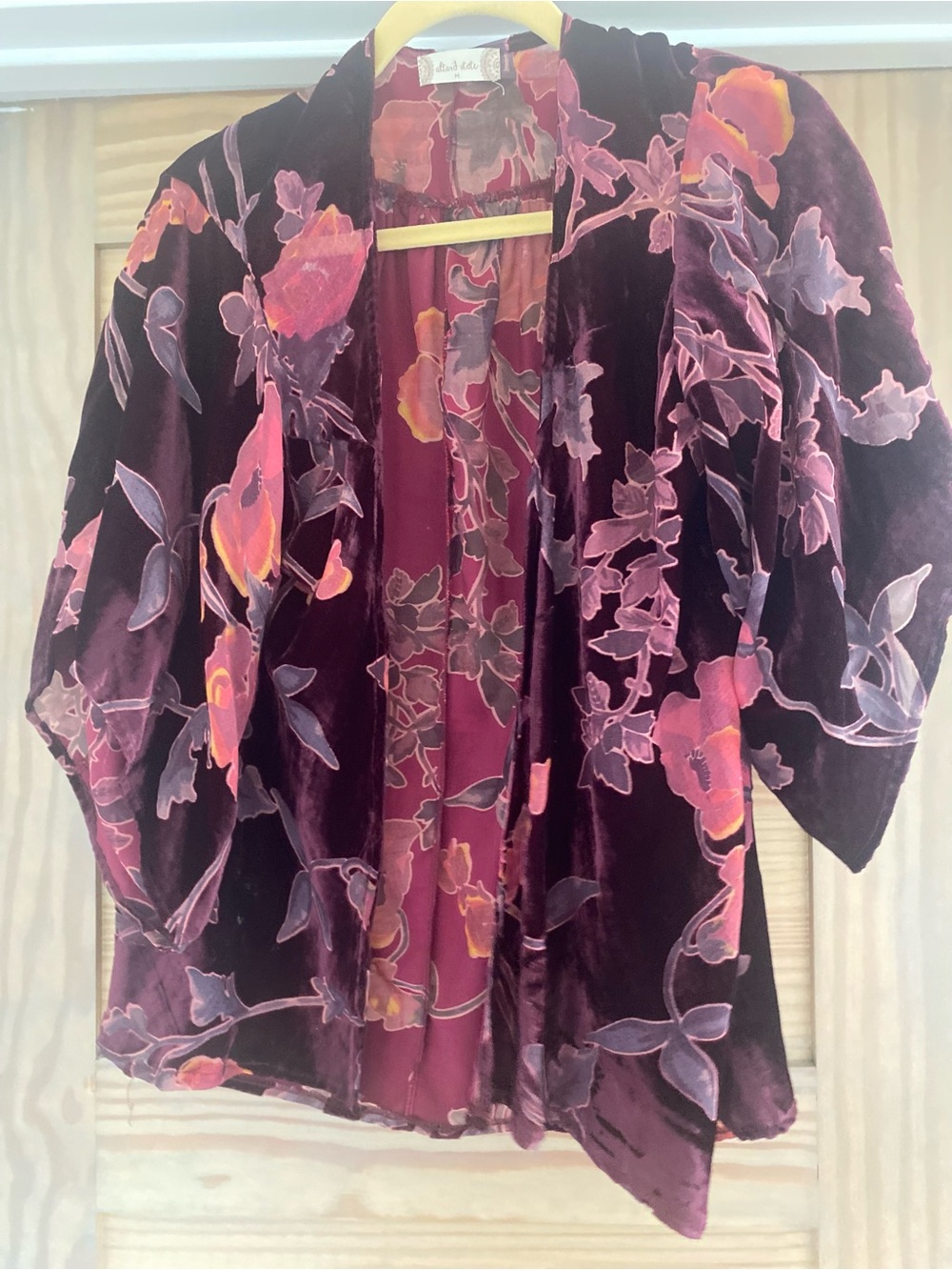 Altar'd State Velvet Floral Kimono in Plum with Pink & Orange
